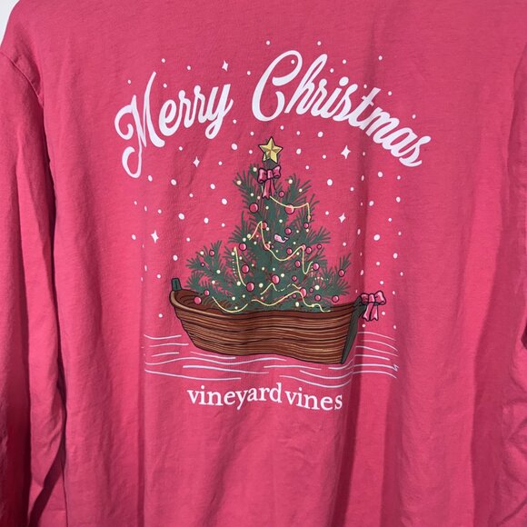 Vineyard Vines Merry Christmas Tree Boat Womens T-Shirt Size L Pink Holiday - Picture 4 of 5